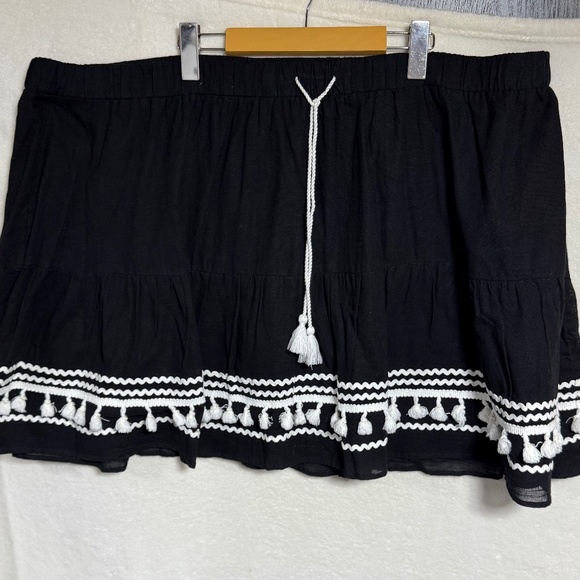 Lane Bryant Women's Skirt 26/28 Black w/White Tassels Drawstring Cotton Lined - Picture 3 of 10